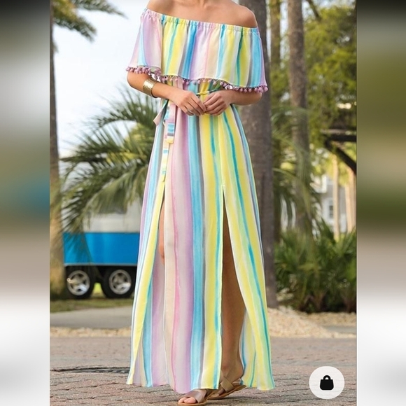 Buddy Love Shelly Unicorn Rainbow Pastel Stripe Maxi Dress Size L - Picture 1 of 13